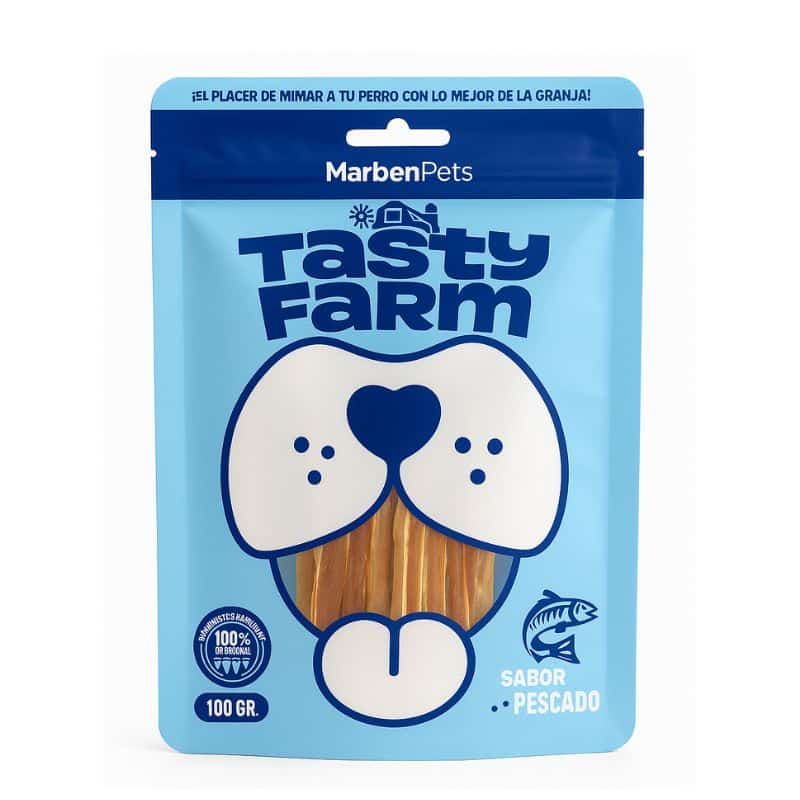 Snack para Perros Tasty Farm Tiritas de Salmón 100g
